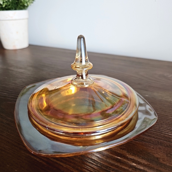Beautiful Royal Amber Fostoria Antique Butter Dish, Floral Candy Dish 1930's - Picture 13 of 16
